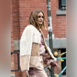 Zara Apricot Cream and Tan Faux Fur Patchwork Jacket